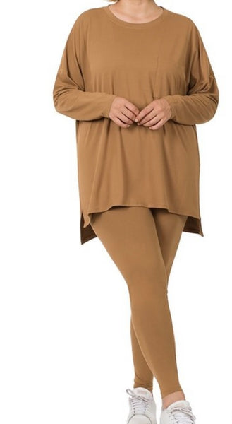 The Everyday Camel Long Sleeve Pant Set/PLUS SIZE