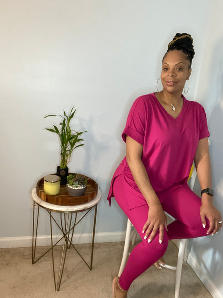The Everyday Magenta Short Sleeve Pant Set