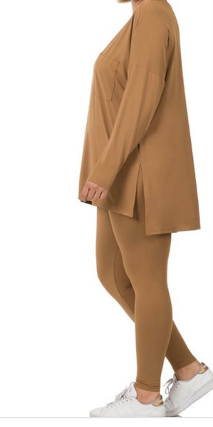 The Everyday Camel Long Sleeve Pant Set/PLUS SIZE