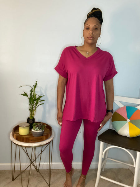 The Everyday Magenta Short Sleeve Pant Set